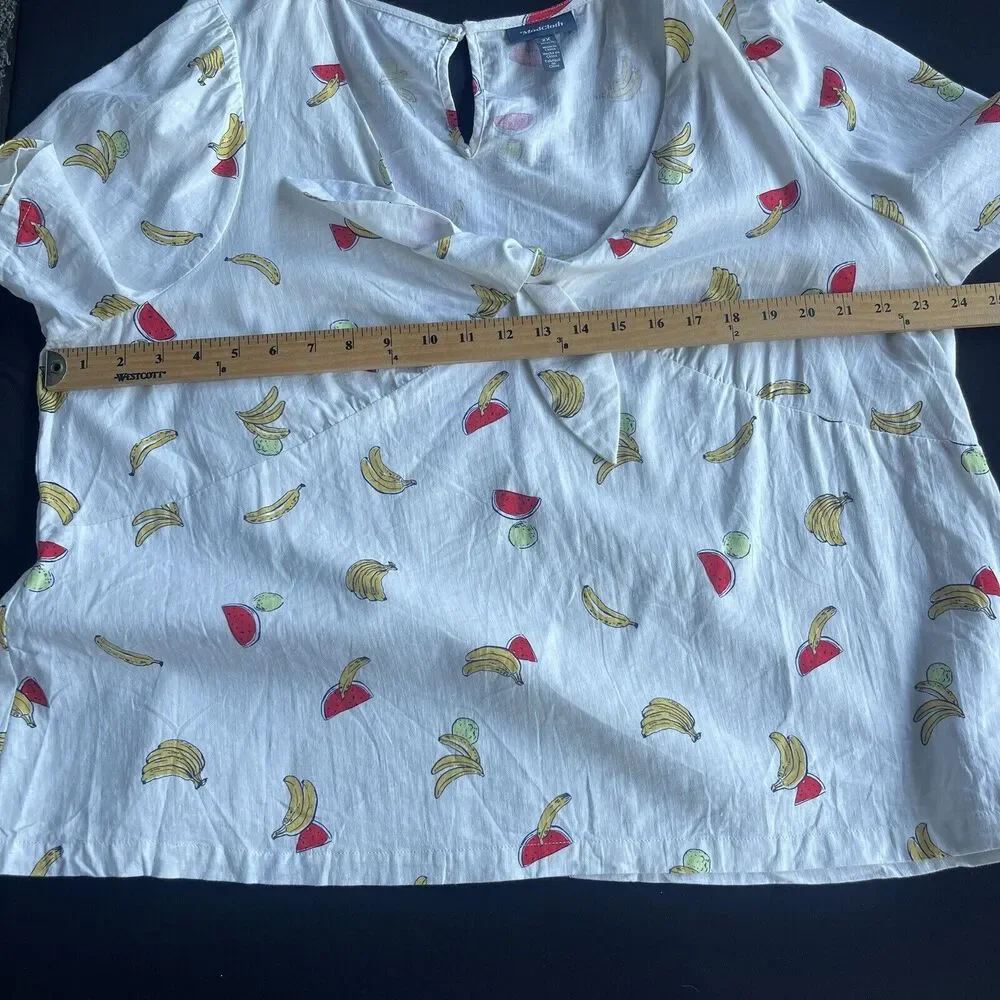 ModCloth Womens Linen Blouse Plus Size 2X Pack a Picnic Fruit Print Tie-Front - Picture 12 of 15